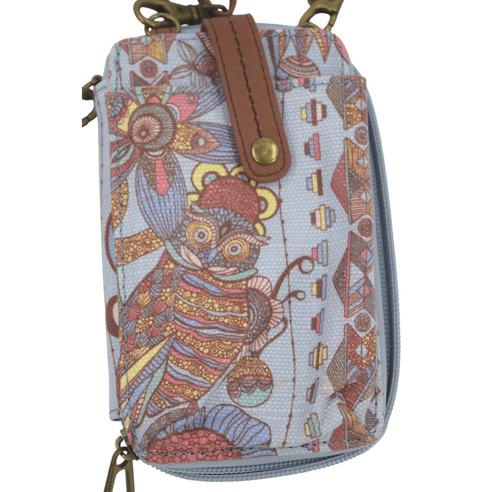 Sakroots Artist Circle Crossbody/Wallet Women Small‎ Blue/Owl Floral Print Boho
